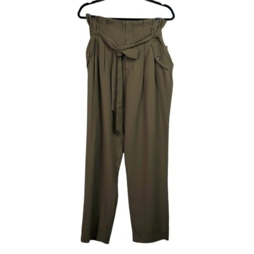 Lulu's Womens Saxson Olive Green High Waist Tie Waist Paperbag Pants Size M NWT